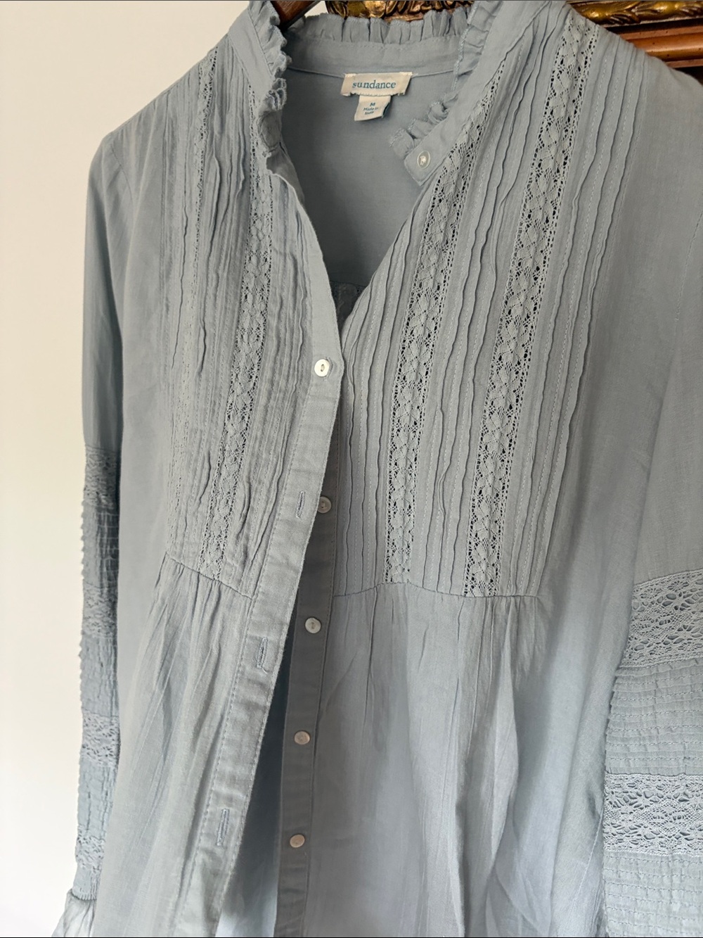 Sundance Luella Victorian Long Sleeve Button Down Top Size M Light Blue Bohemian - Picture 6 of 14